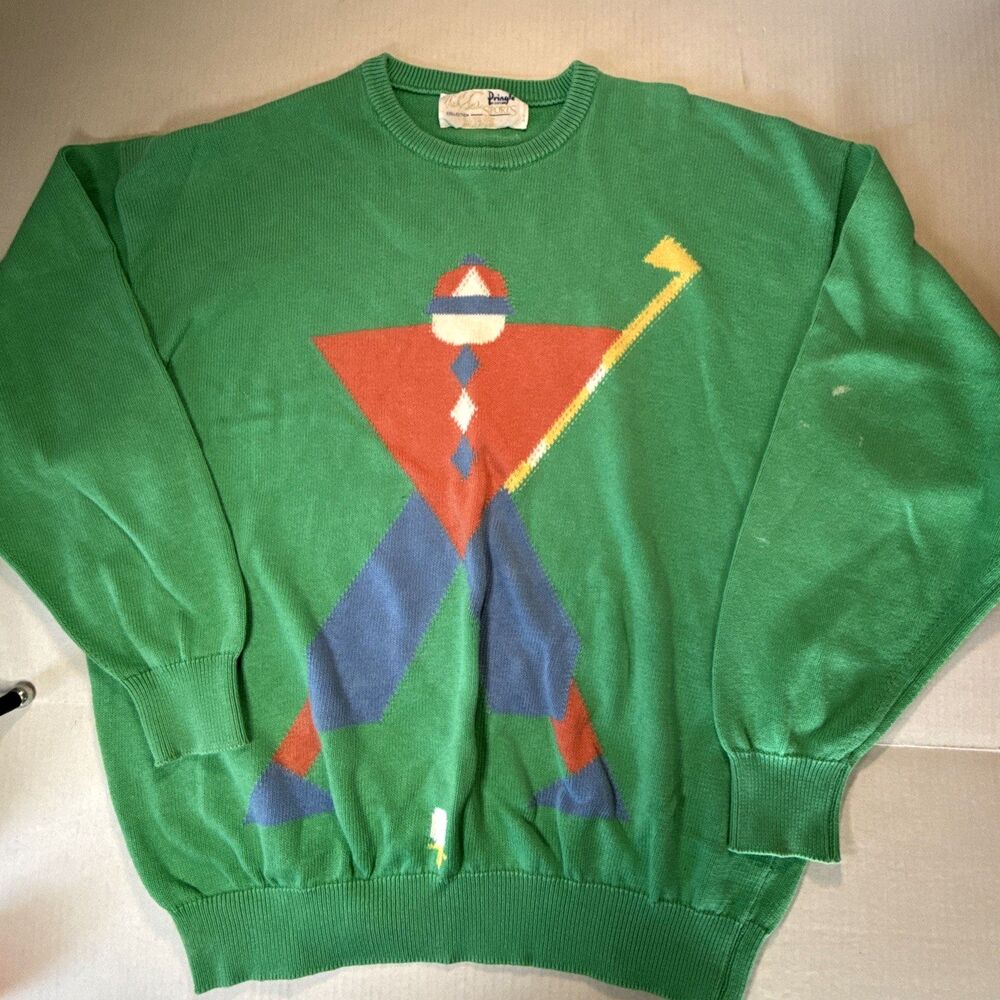 RARE Vintage 90 Pringle Nick Faldo Scotland Mens L Cotton Green Golf Sweater *